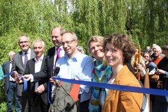 Eröffnung des Pilgerwegs von Bielefeld nach Wesel in Telgte (von links: P. Scholz, W. Pieper, O. Gericke, M. Löb, A. Dickers, U. Steinkrüger)