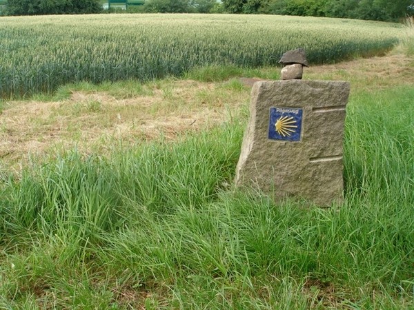 Stele mit Muschelsymbol in Unna Mühlhausen/Uelzen (J. Cornelissen).