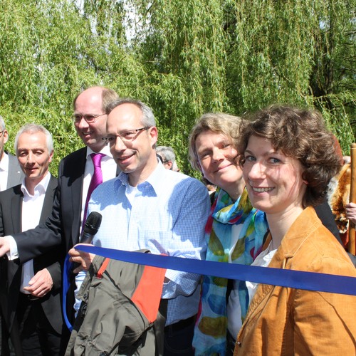 LWL-Direktor Matthias Löb (Mitte) eröffnete den Weg der Jakobspilger von Bielefeld nach Wesel (Altertumskommission).