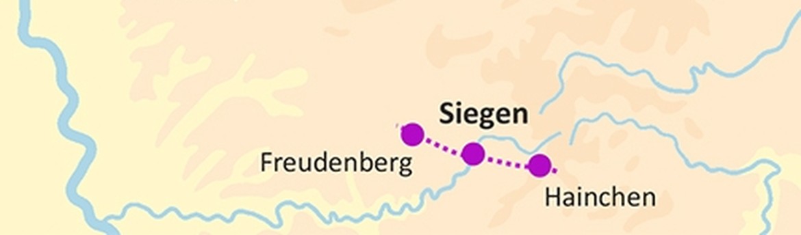 Schematische Karte des Jakobsweges über Siegen