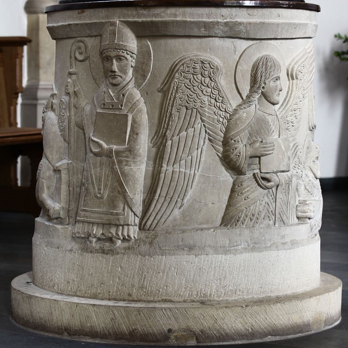 Taufstein in St. Pantaleon zu Roxel (Altertumskommission). (vergrößerte Bildansicht wird geöffnet)